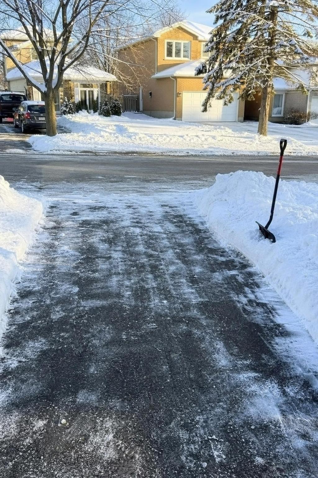 Cleared driveway on a winter morning